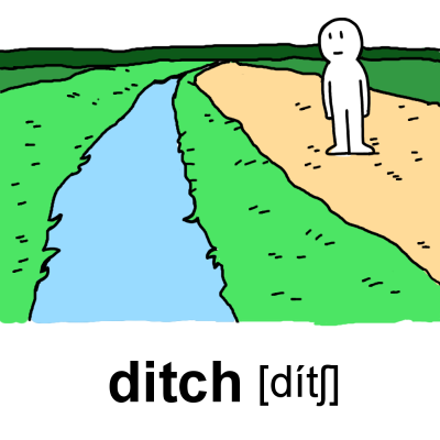 英単語「ditch[名]溝、どぶ、排水溝」イラスト