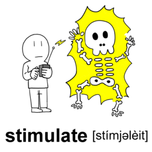 【イラスト】stimulateの意味、読み方-stimulateの類義語は？ | イラストと語呂合わせで覚える英単語