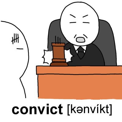 英単語「convict」のイラスト