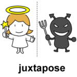 【イラスト】juxtaposeの意味、読み方 | イラストと語呂合わせで覚える英単語
