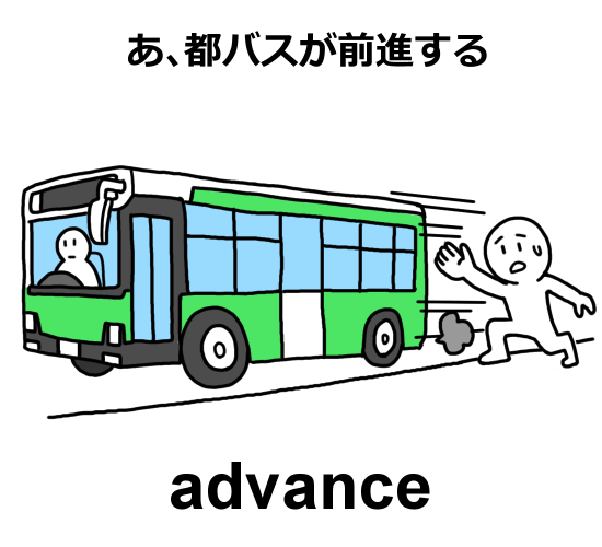 advance語呂合わせ：あ、都バスが前進する