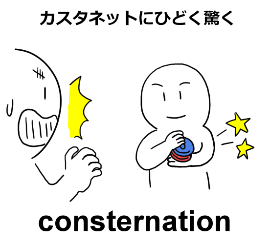 consternation語呂合わせ：カスタネットにひどく驚く